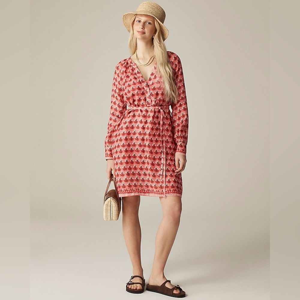 NWT J.Crew Cabana mini dress in block-print ramie Red Pink Small Preppy Vacation